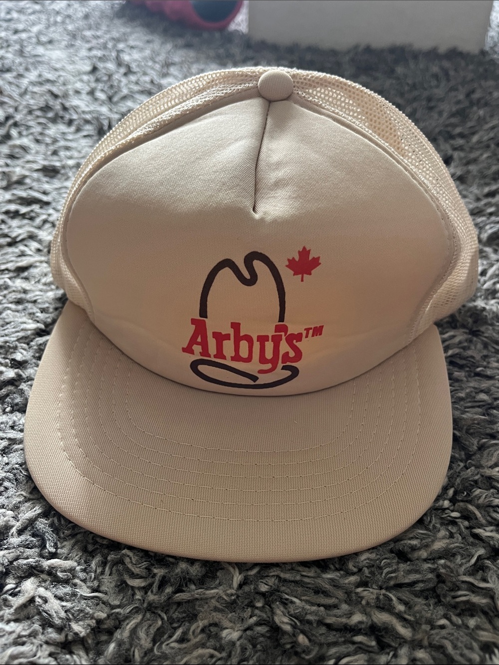 Beige Mesh Trucker Hat for Men - vintage Arby's